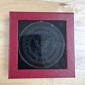 Red Glass Display Box with United States Navy Emblem